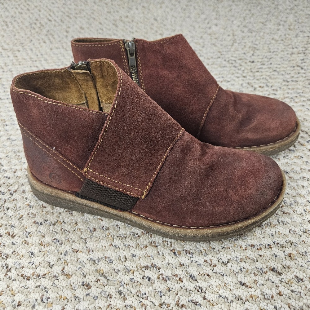 Born Tora Ankle‎ Boots Womens Size 8.5 Distressed Dark Red Suede Leather Outdoor